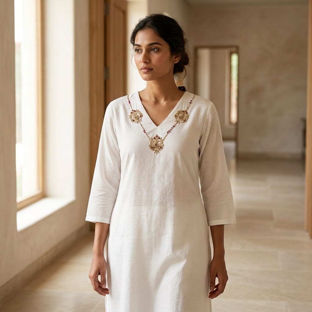 White Cotton Silk Kurti