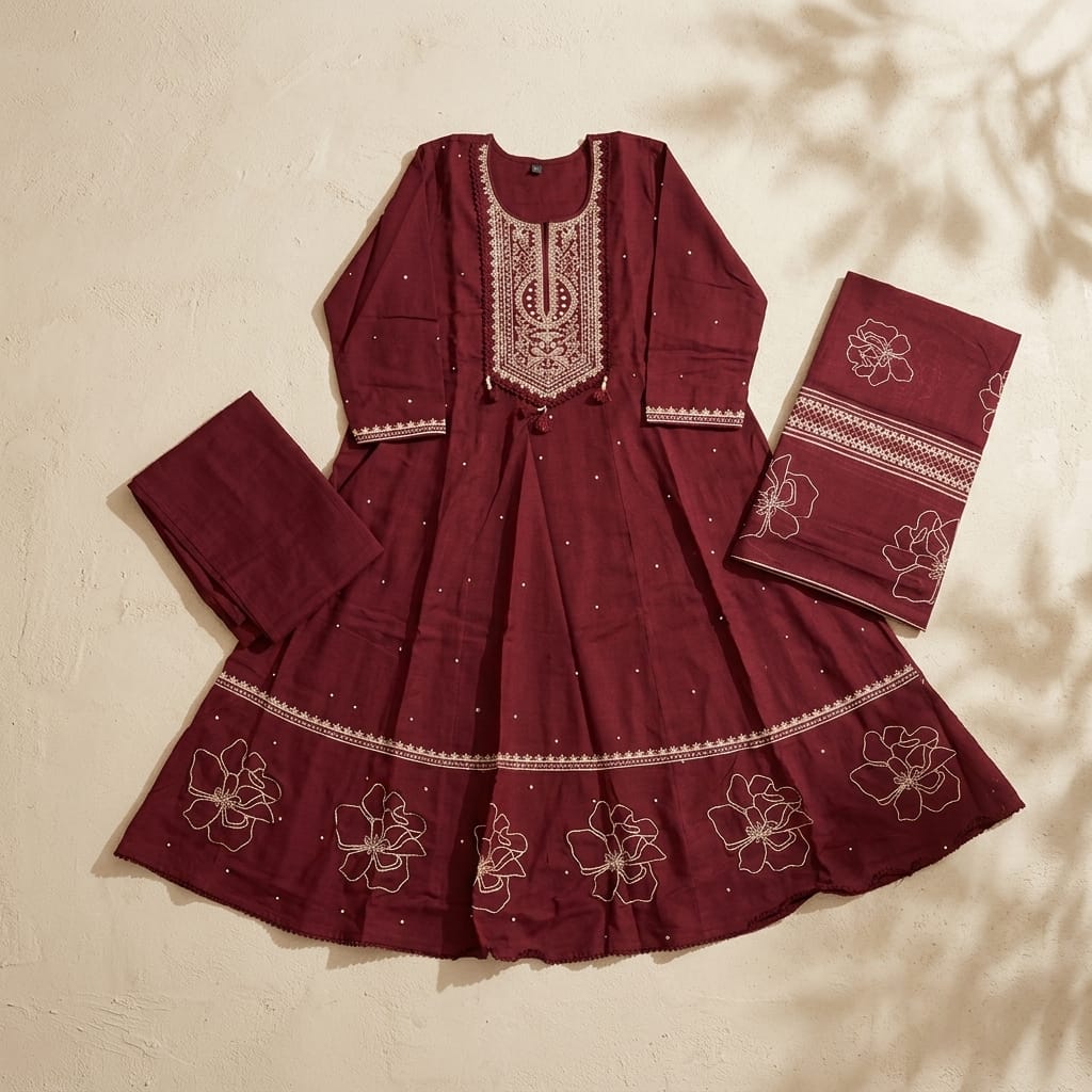Maroon Cotton Anarkali Salwar | 11290