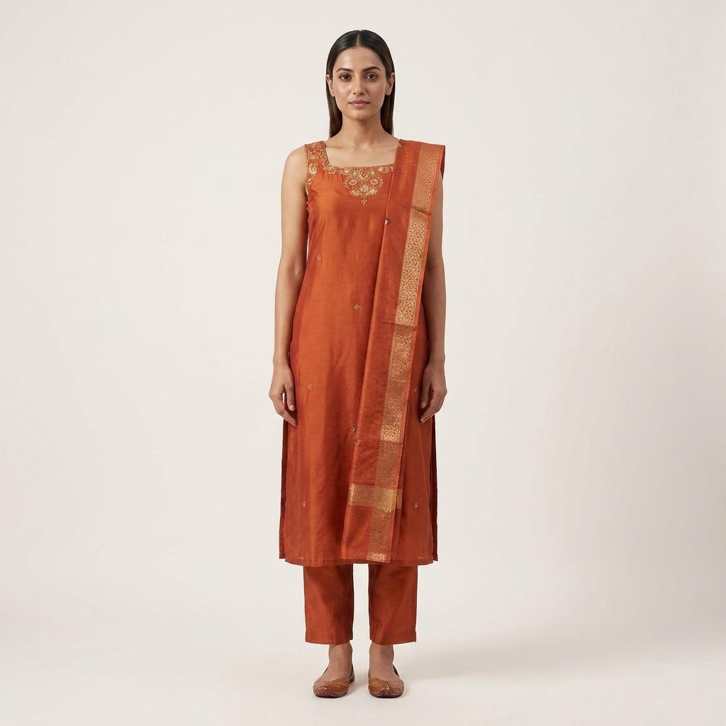 Rust Orange Cotton Silk Salwar