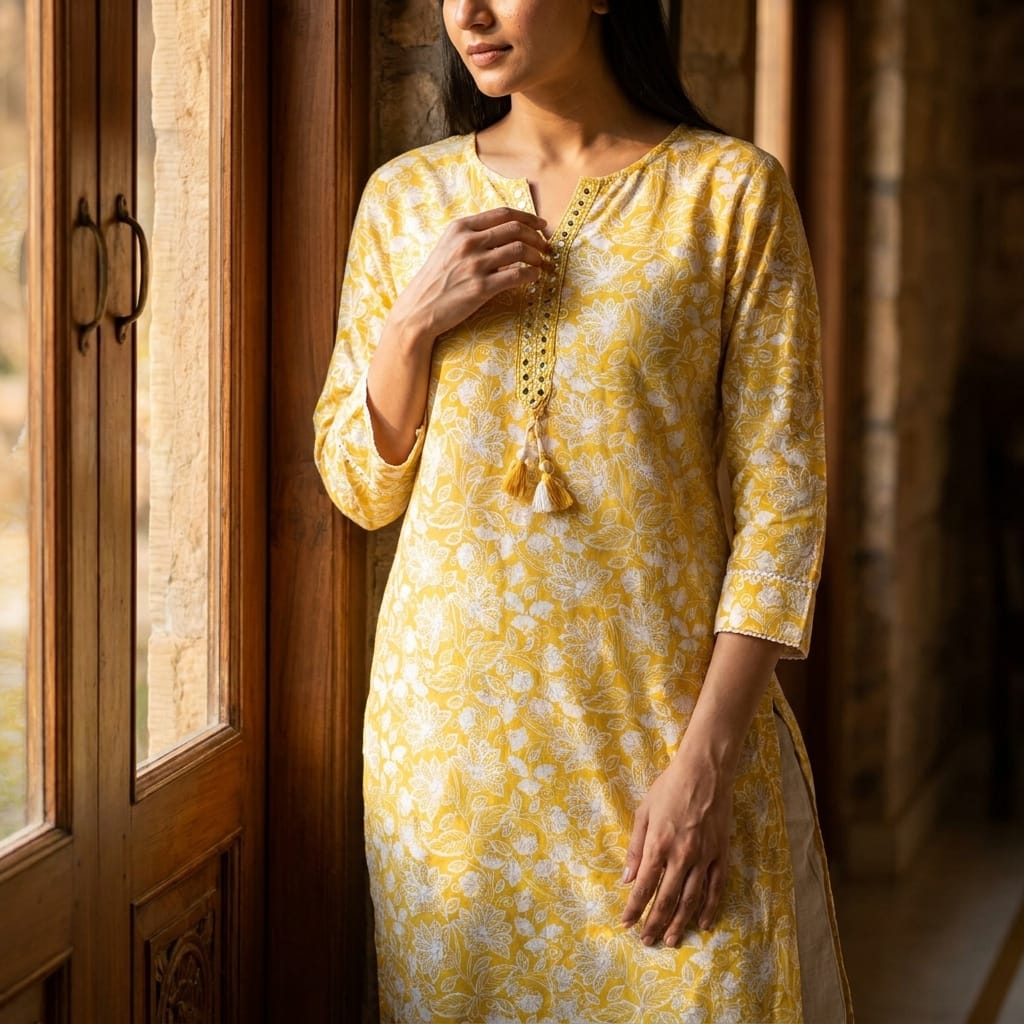 Yellow Cotton Kurti