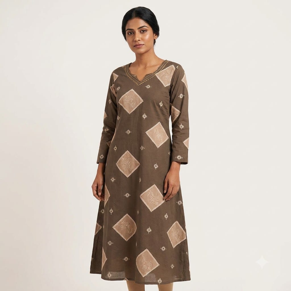 Brown Cotton Kurti | 11446