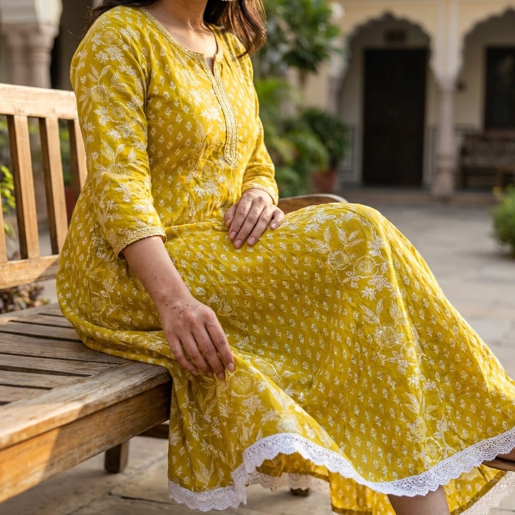Yellow Cotton Anarkali Salwar | 11265
