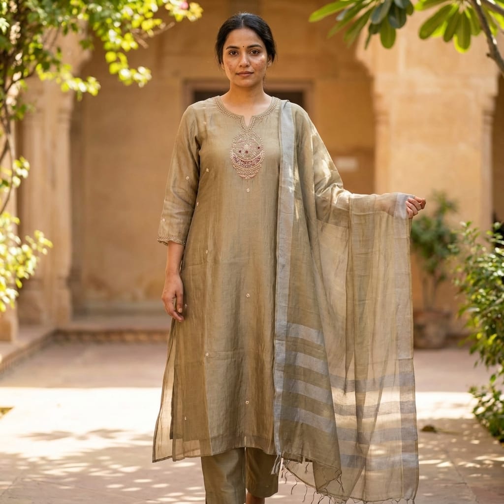 Beige Tissue Salwar
