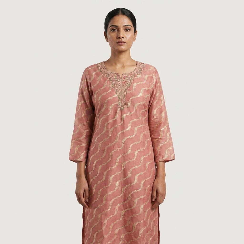Peach Cotton Silk Kurti