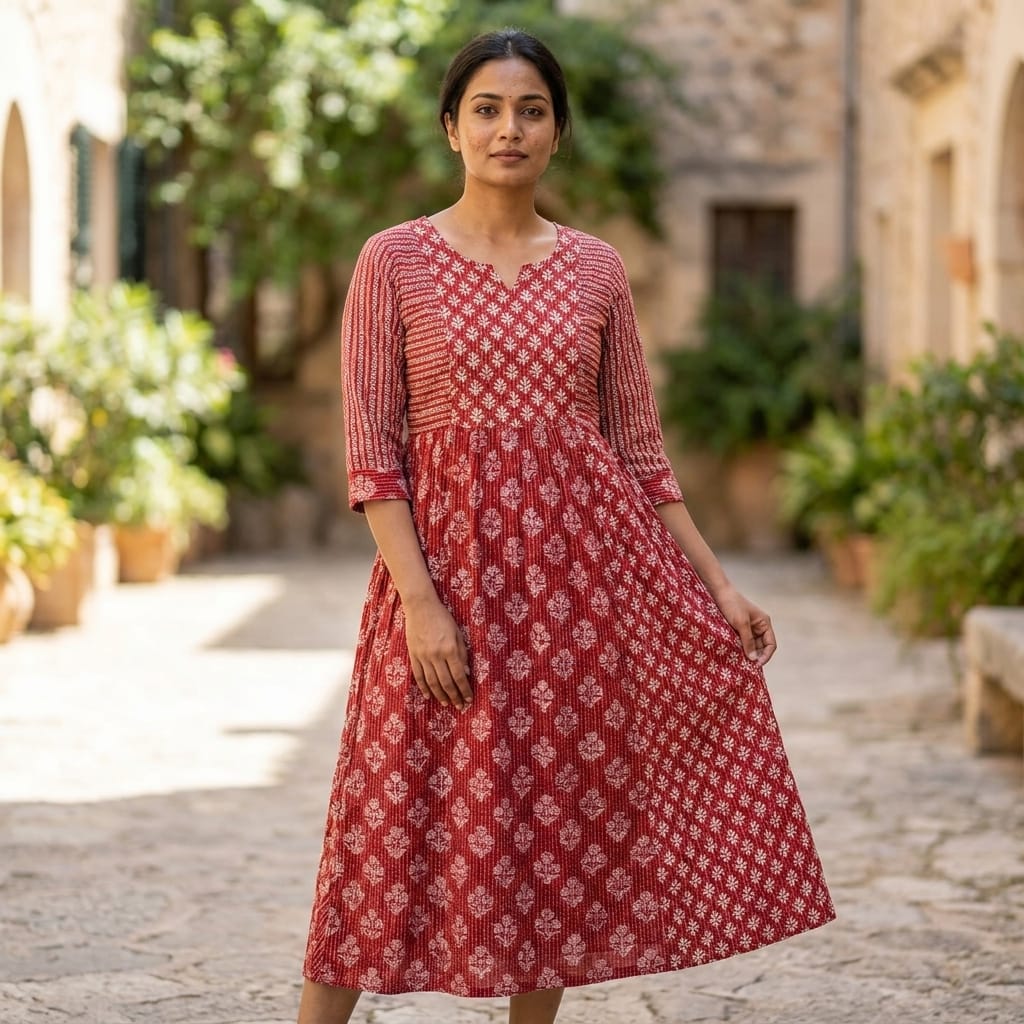 Red Cotton Silk Kurti