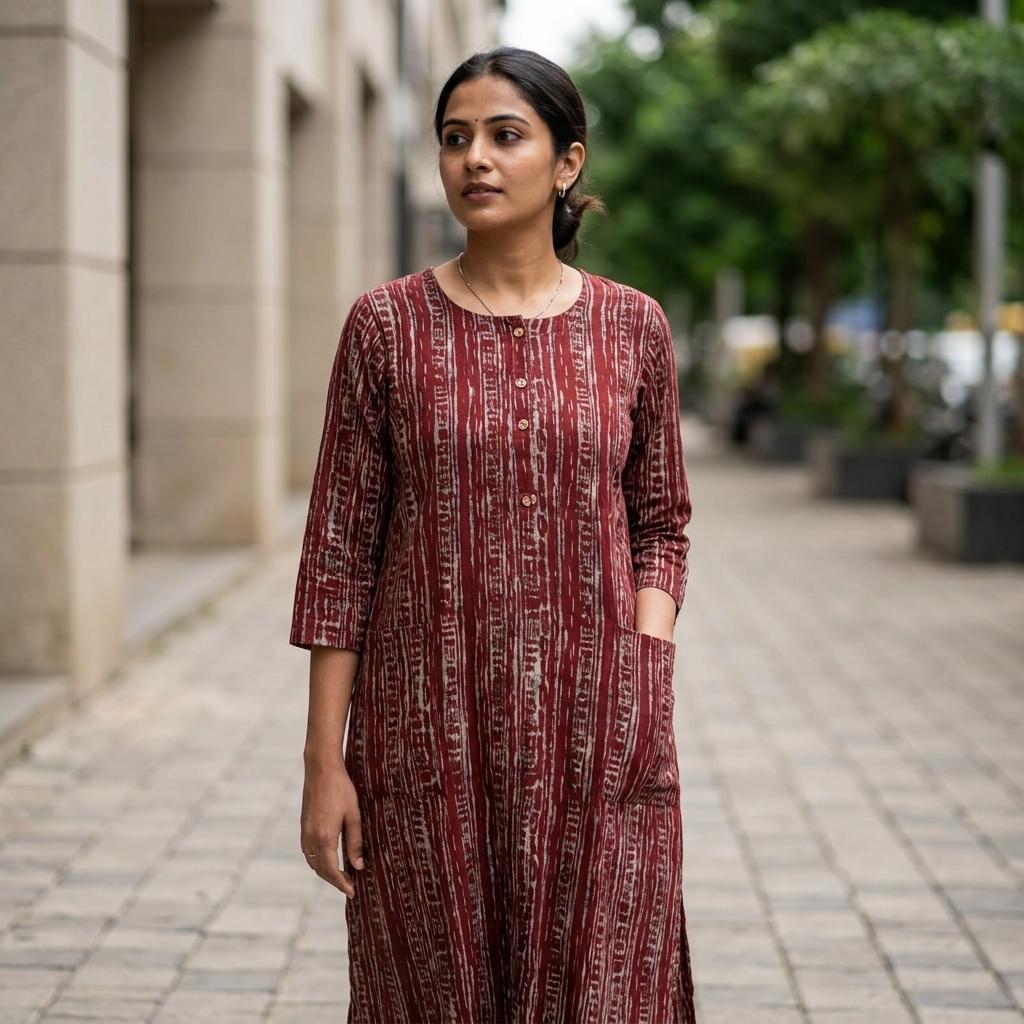 Maroon Cotton Silk Kurti