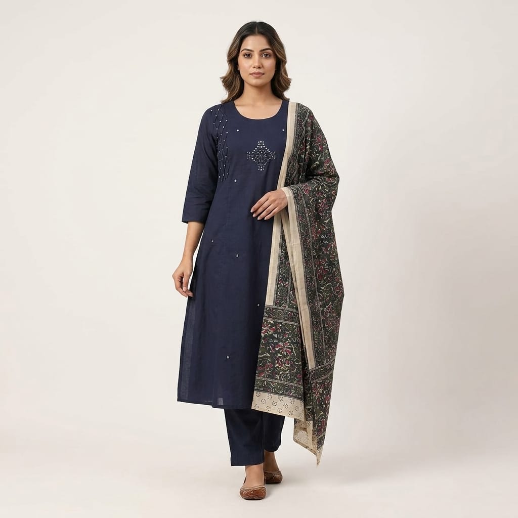 Dark Blue Cotton Anarkali Salwar | 11268