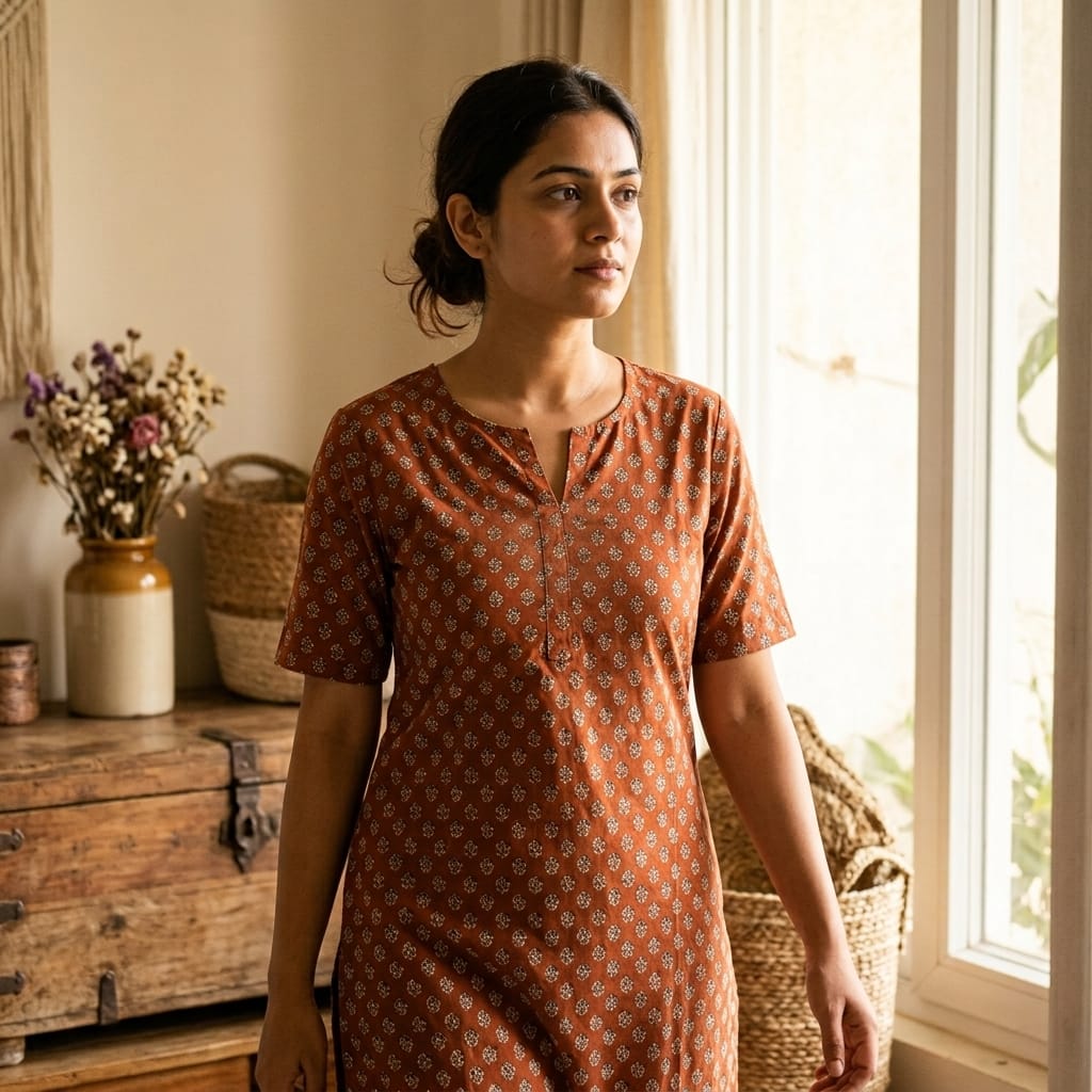 Rust Orange Cotton Kurti