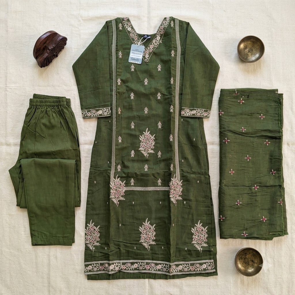 Green Cotton Silk Salwar | 11427