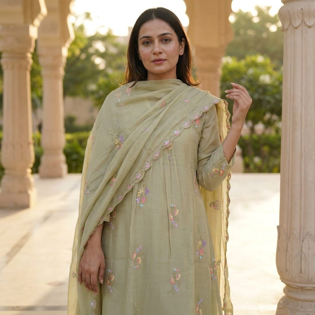 Olive Green Cotton Silk Salwar | 11302