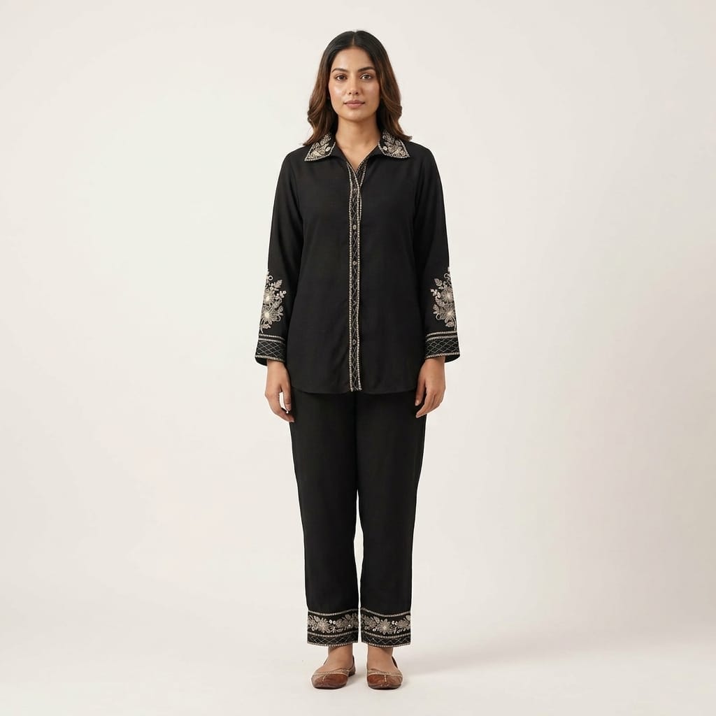 Black Cotton Silk Co-ord Set