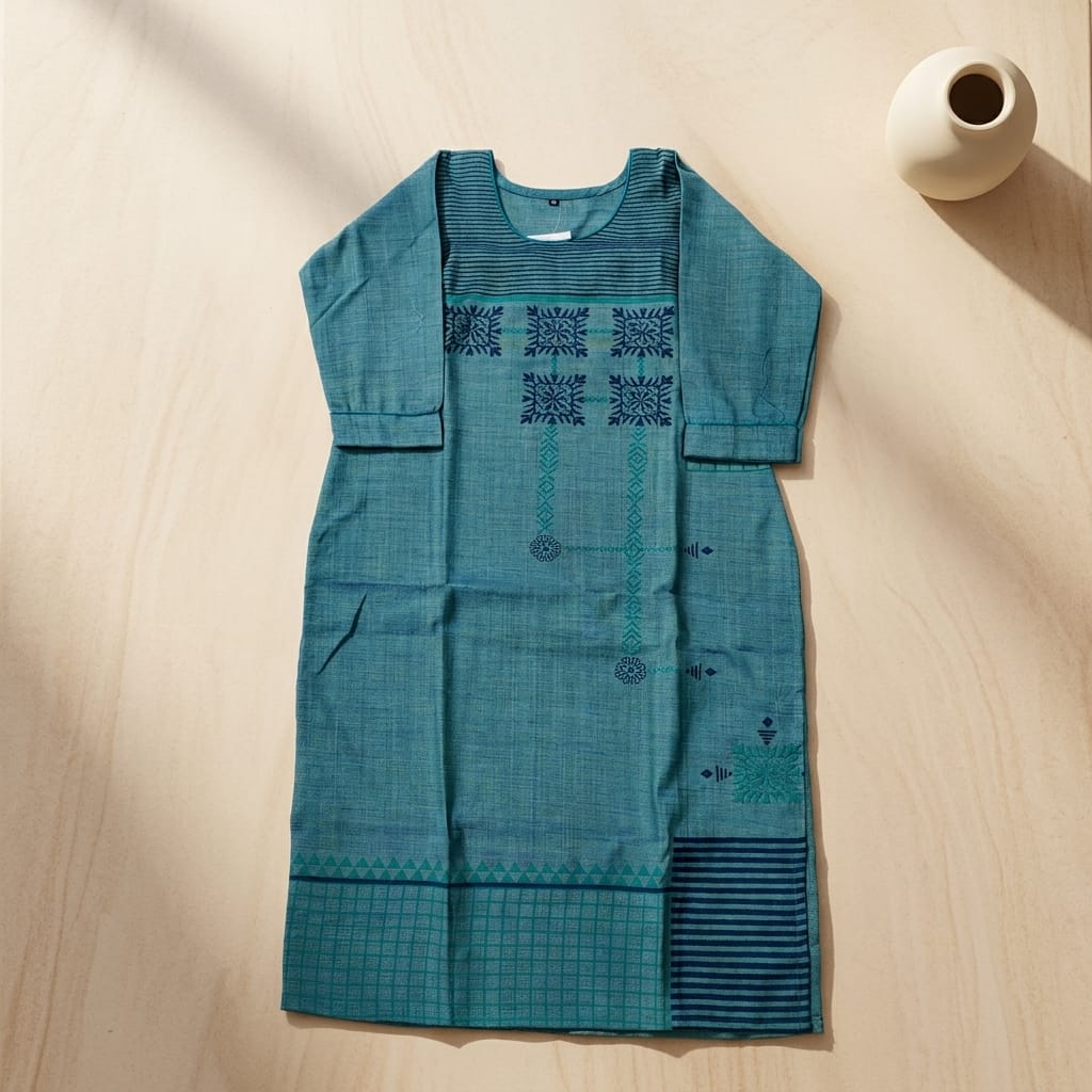 Blue Cotton Silk Kurti