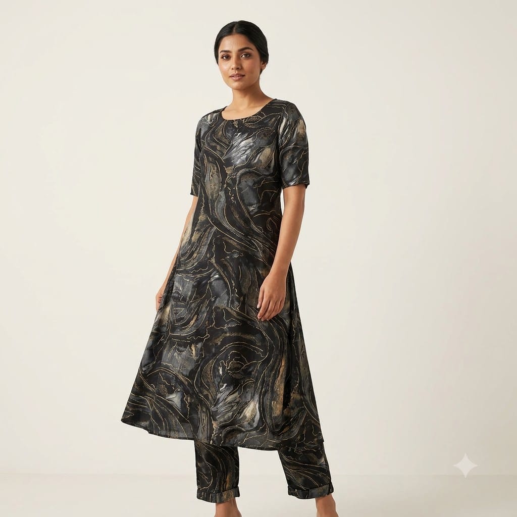Black Rayon Co-ord Set | 11461