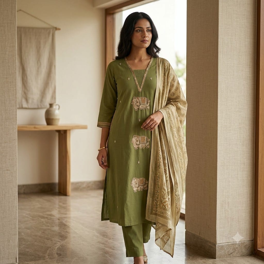 Green Cotton Anarkali Salwar | 11376