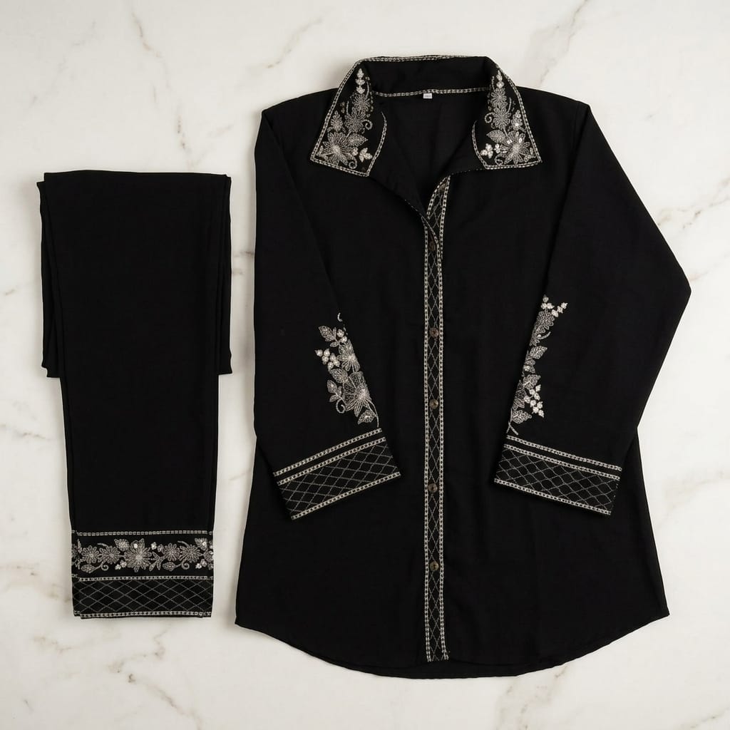 Black Cotton Silk Co-ord Set
