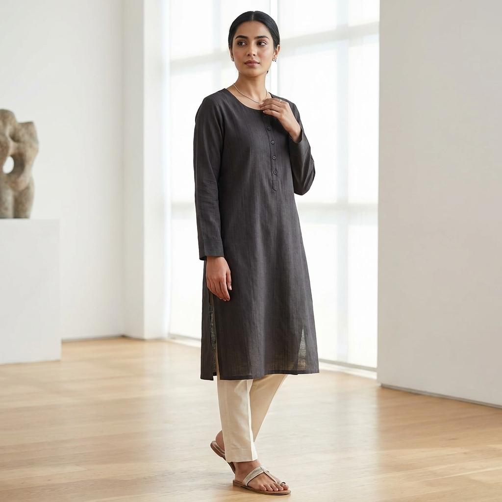 Dark Grey Cotton Silk Kurti