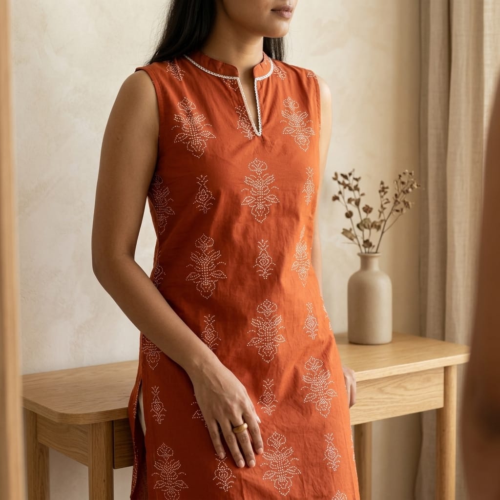Orange Cotton Kurti