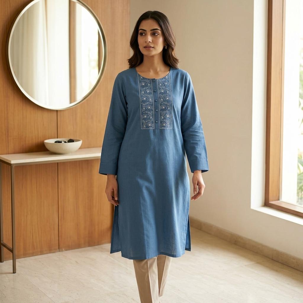 Blue Cotton Kurti