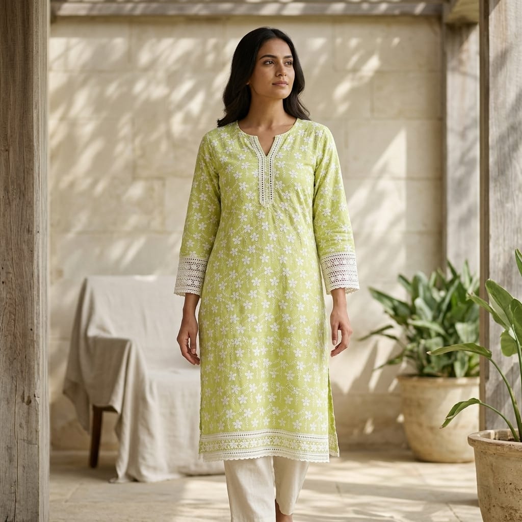 Lemon Green Cotton Kurti