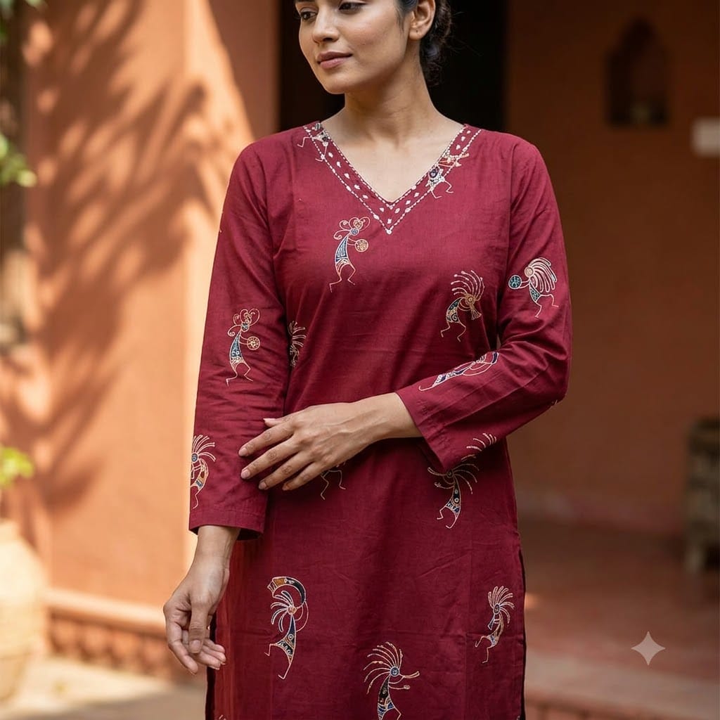 Maroon Cotton Kurti | 11447