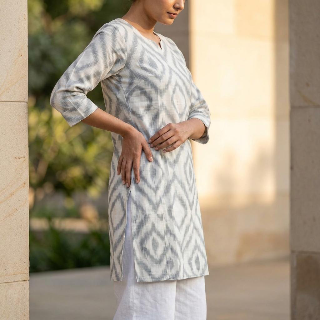 White Cotton Silk Kurti