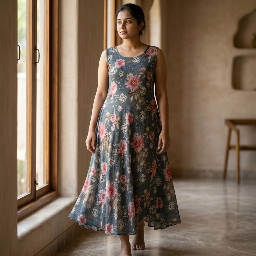 Grey Cotton Silk Kurti
