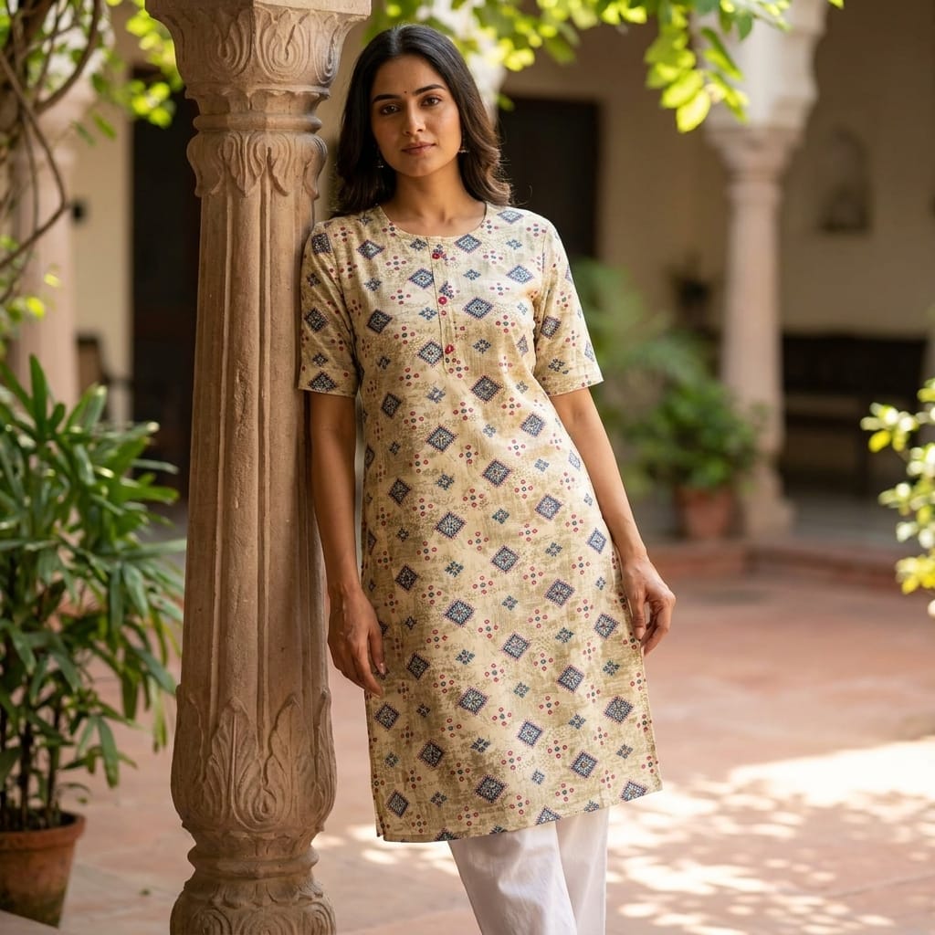 Beige Rayon Kurti