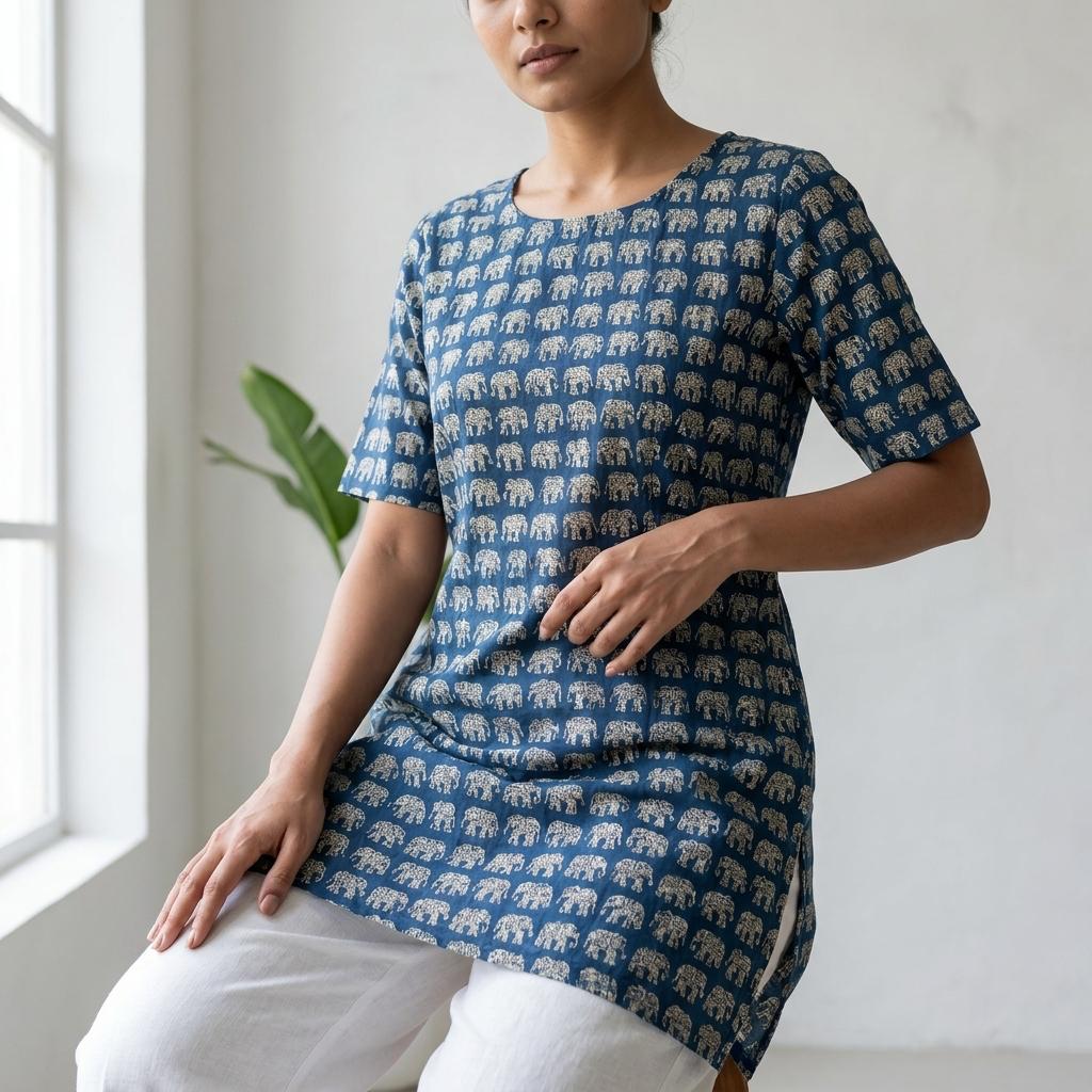 Blue Cotton Kurti