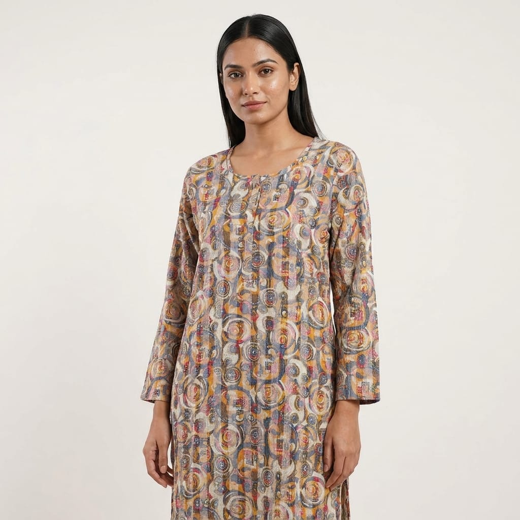 Muted Yellow Cotton Silk Kurti