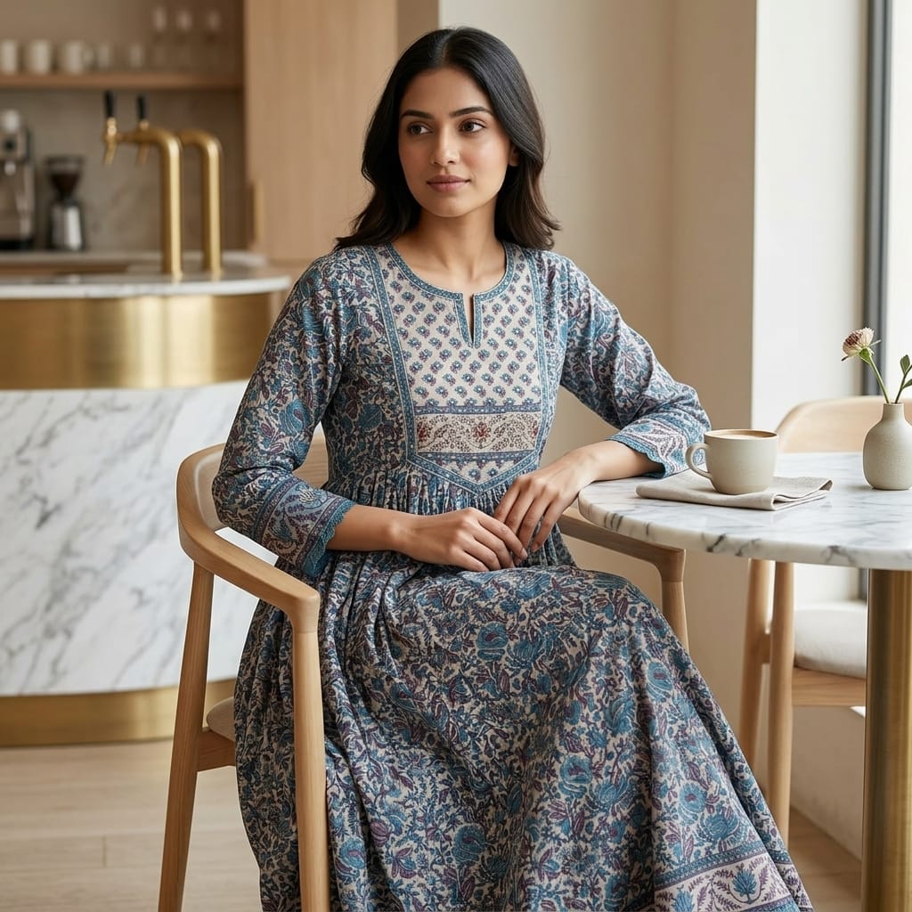 Blue Cotton Anarkali Salwar | 11235