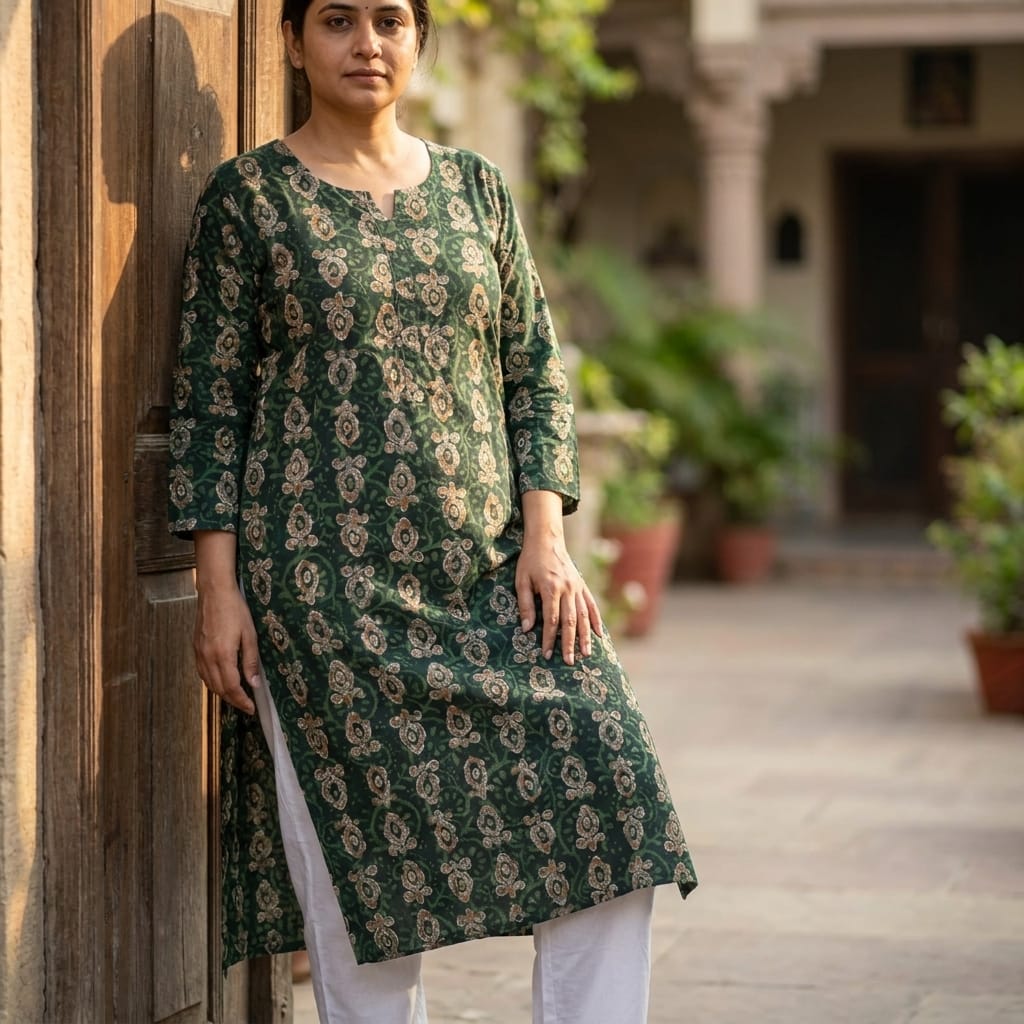 Green Cotton Silk Kurti