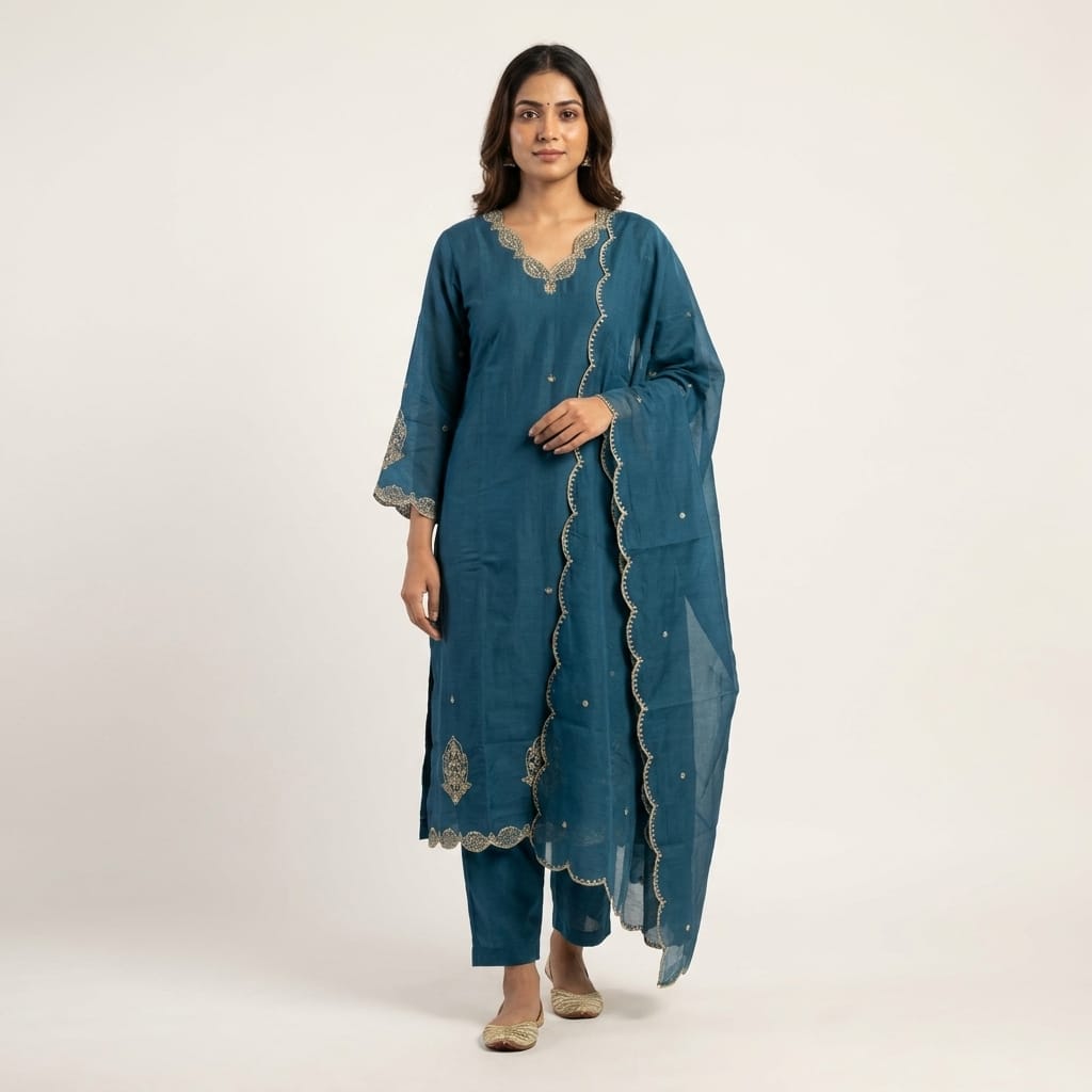 Teal Cotton Silk Salwar