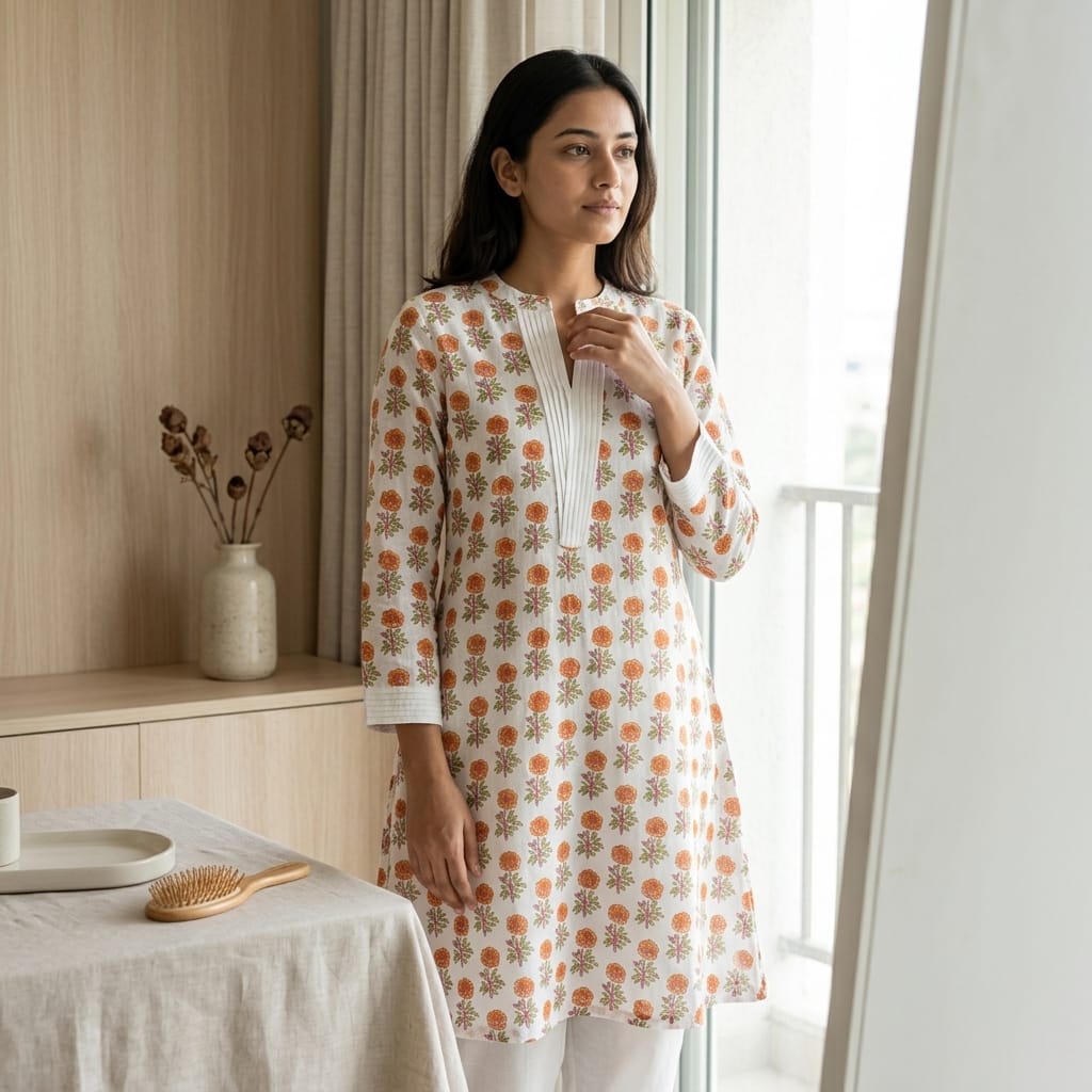 White Cotton Silk Co-ord Set