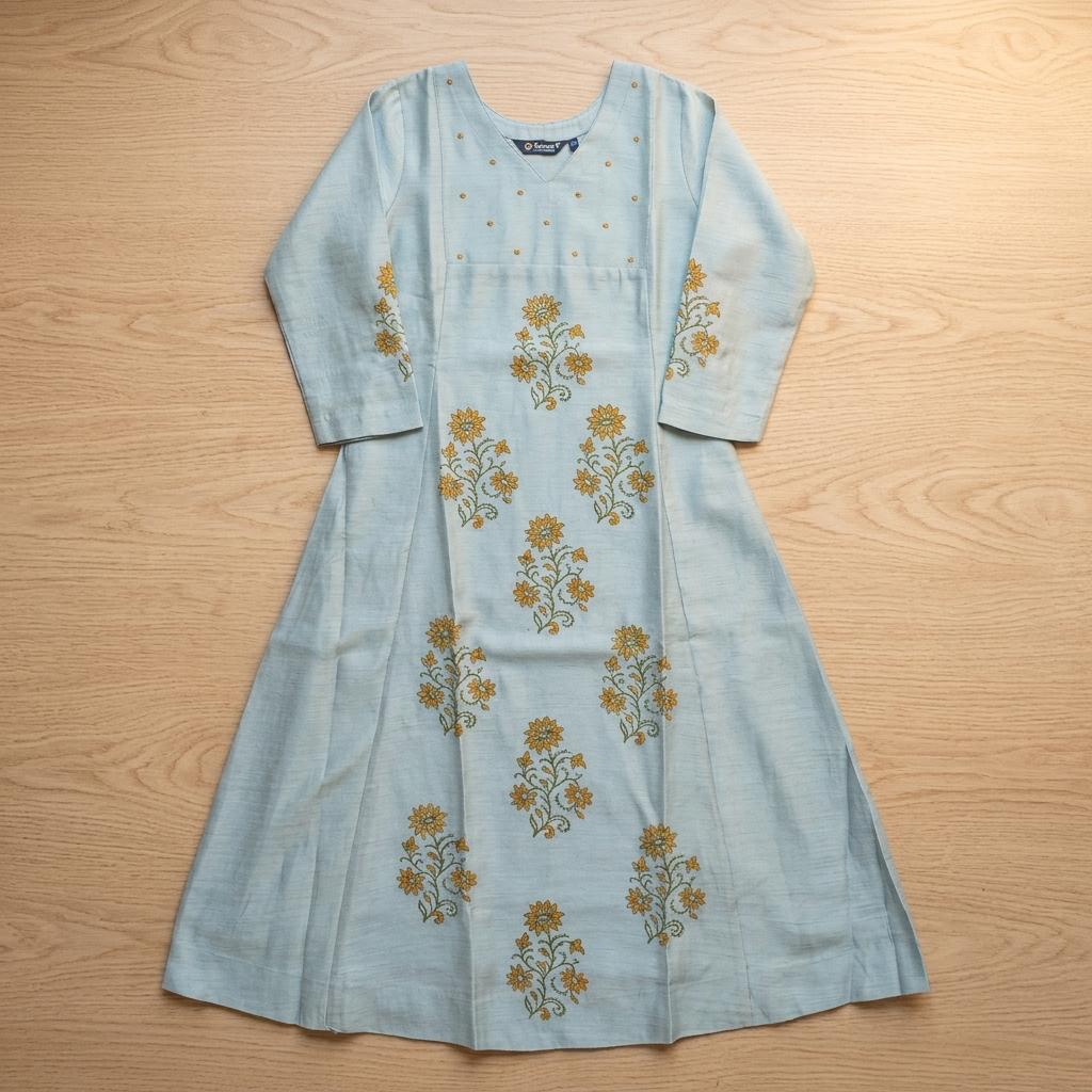Blue Cotton Silk Kurti
