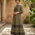Olive Green Cotton Anarkali