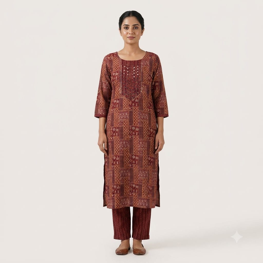 Red Cotton Silk Co-ord Set | 11458