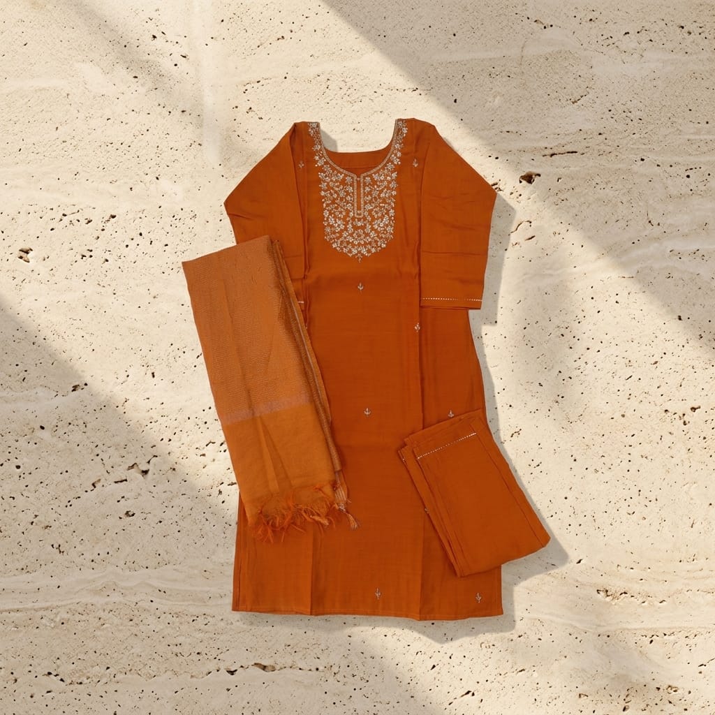 Orange Cotton Silk Salwar