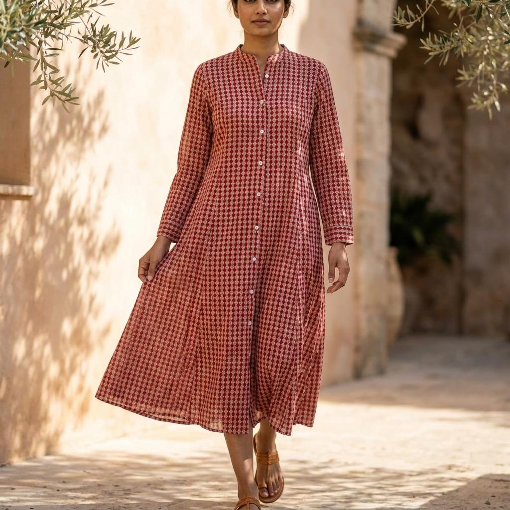 Brick Cotton Silk Kurti