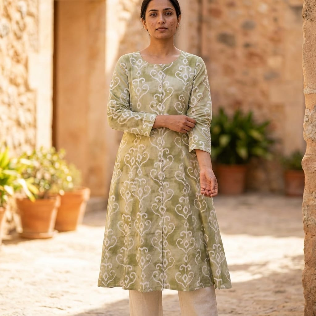 Olive Green Cotton Kurti