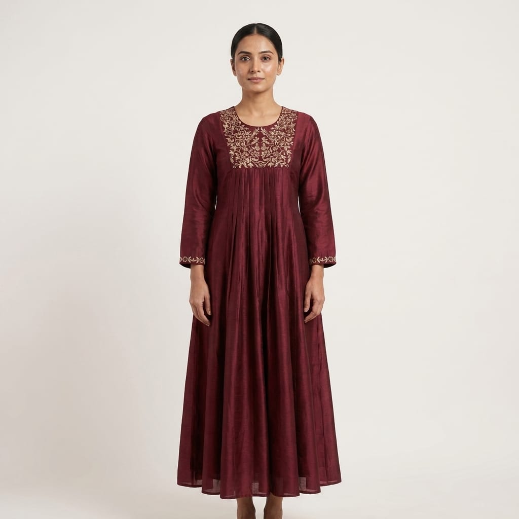 Maroon Cotton Silk Kurti