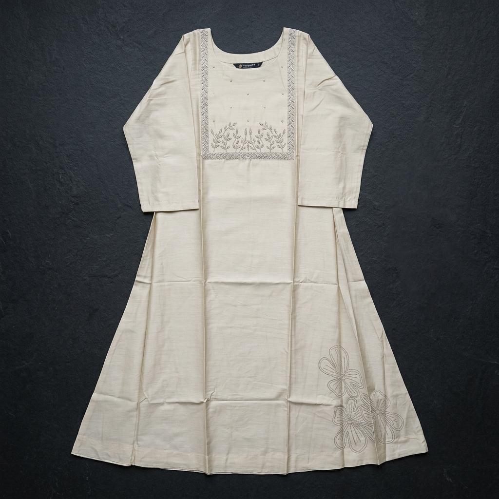 Half White Cotton Silk Kurti