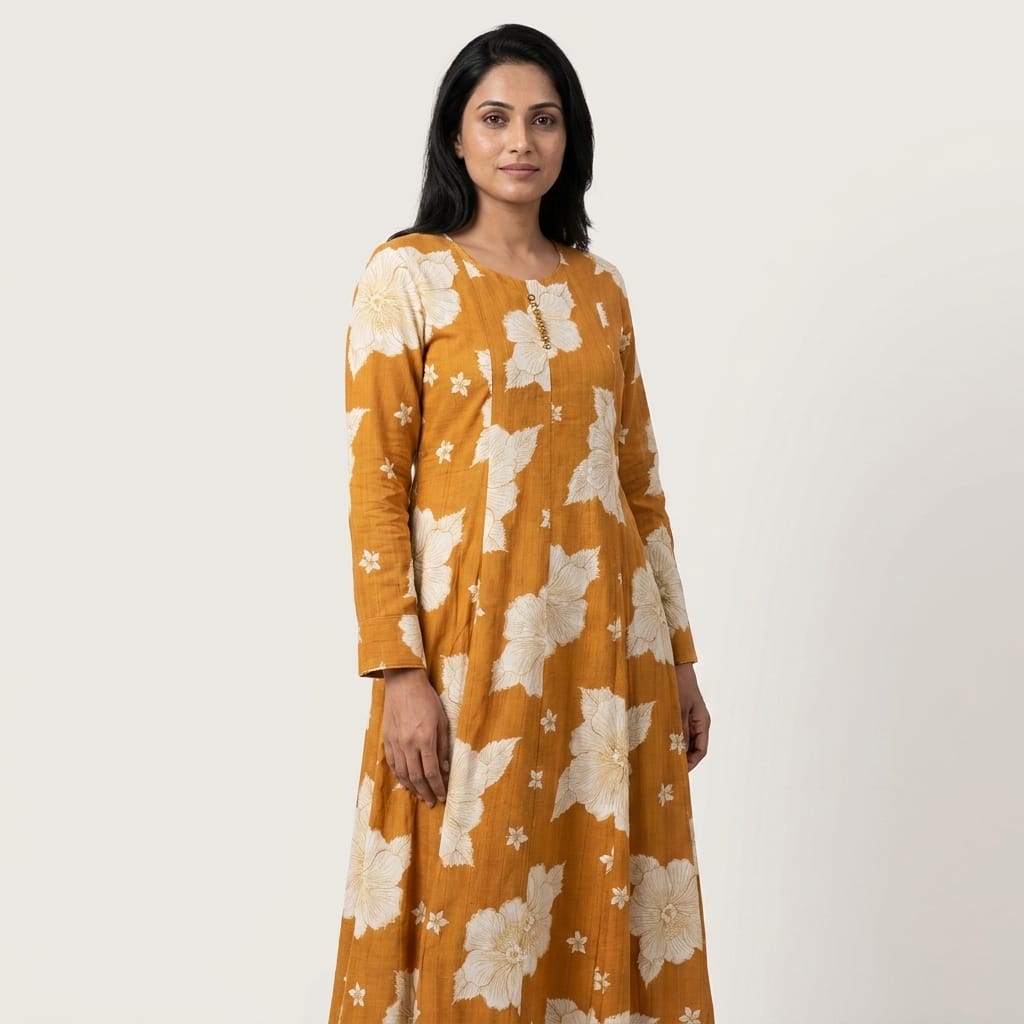 Orange Cotton Silk Kurti