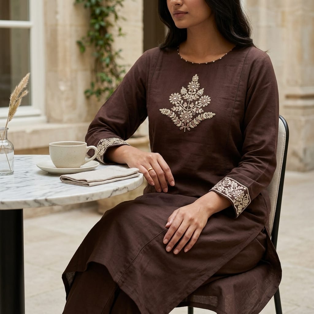 Brown Cotton Co-ord Set