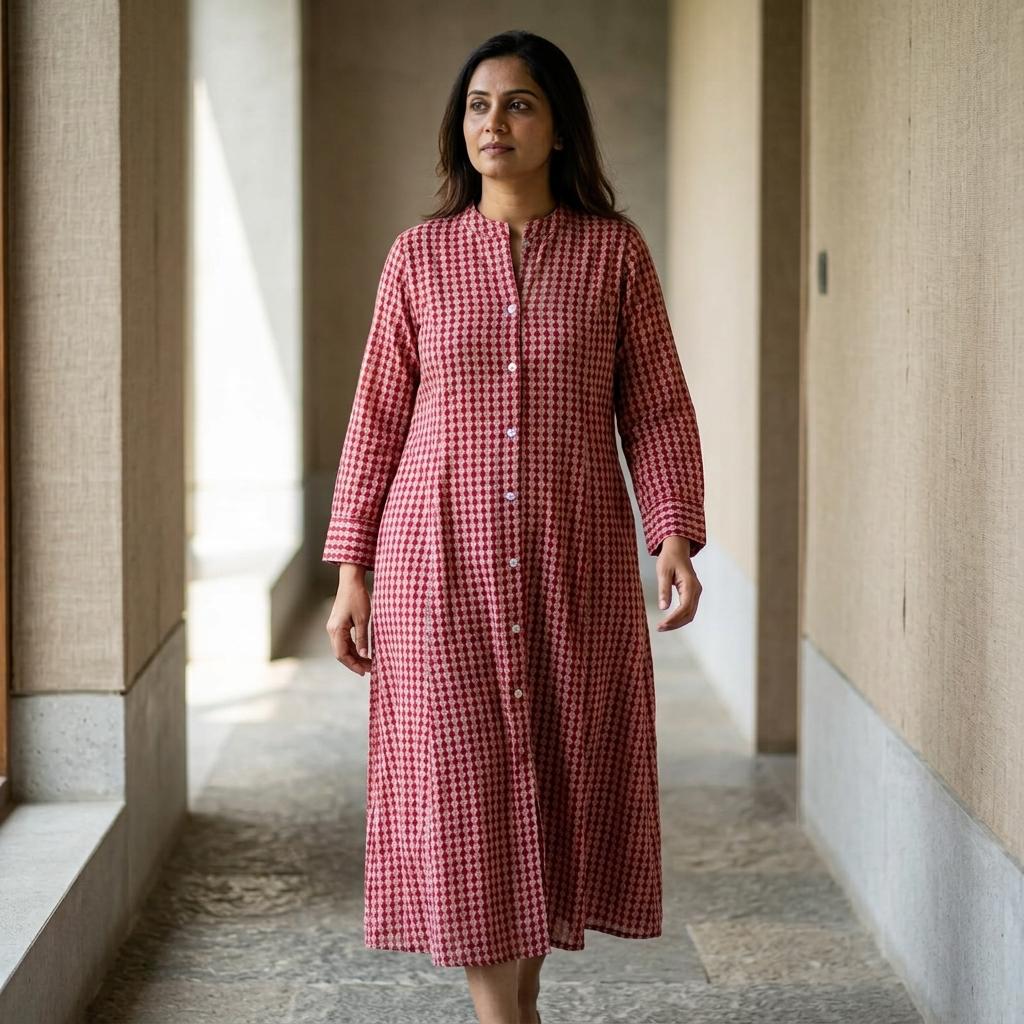 Brick Cotton Silk Kurti