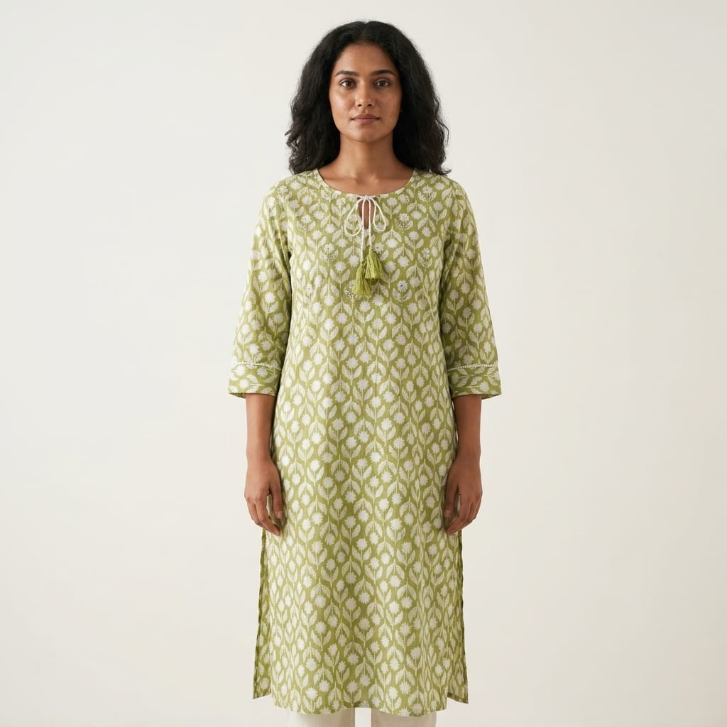 Olive Green Cotton Kurti