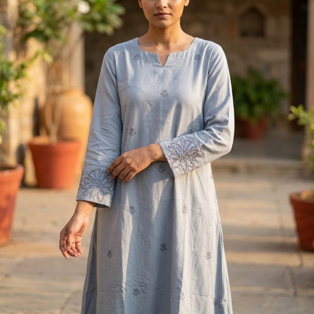 Grey Cotton Silk Kurti