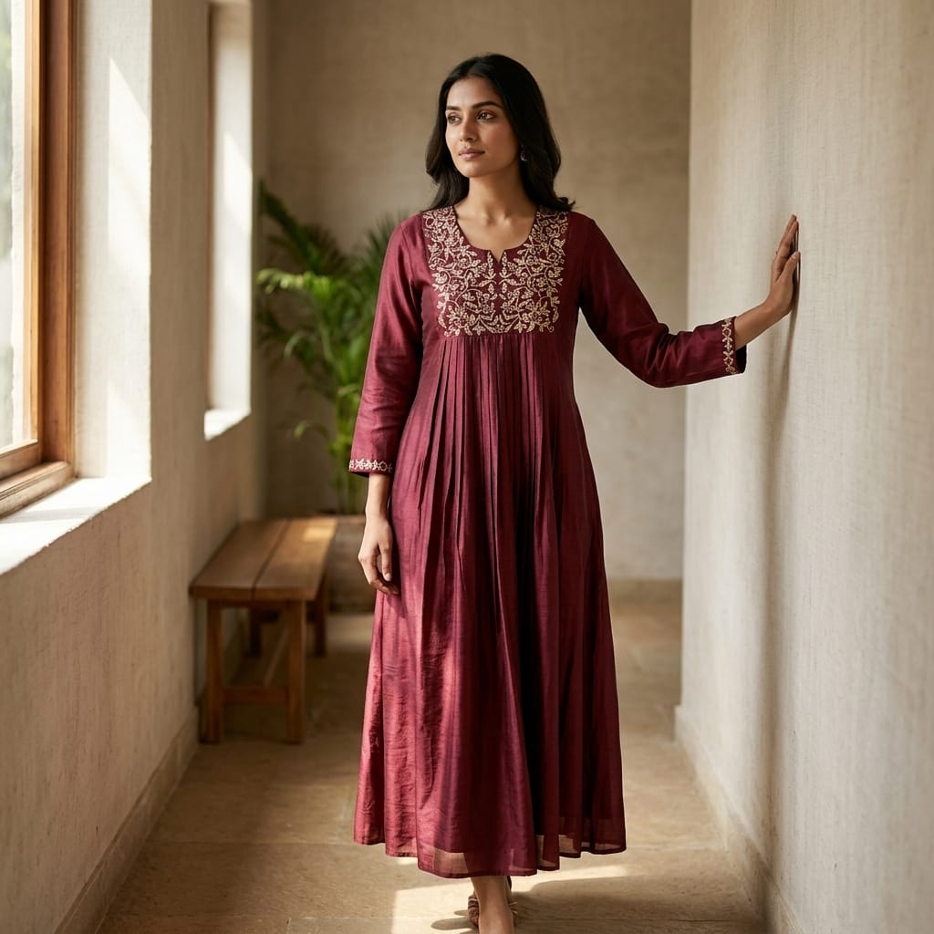 Maroon Cotton Silk Kurti