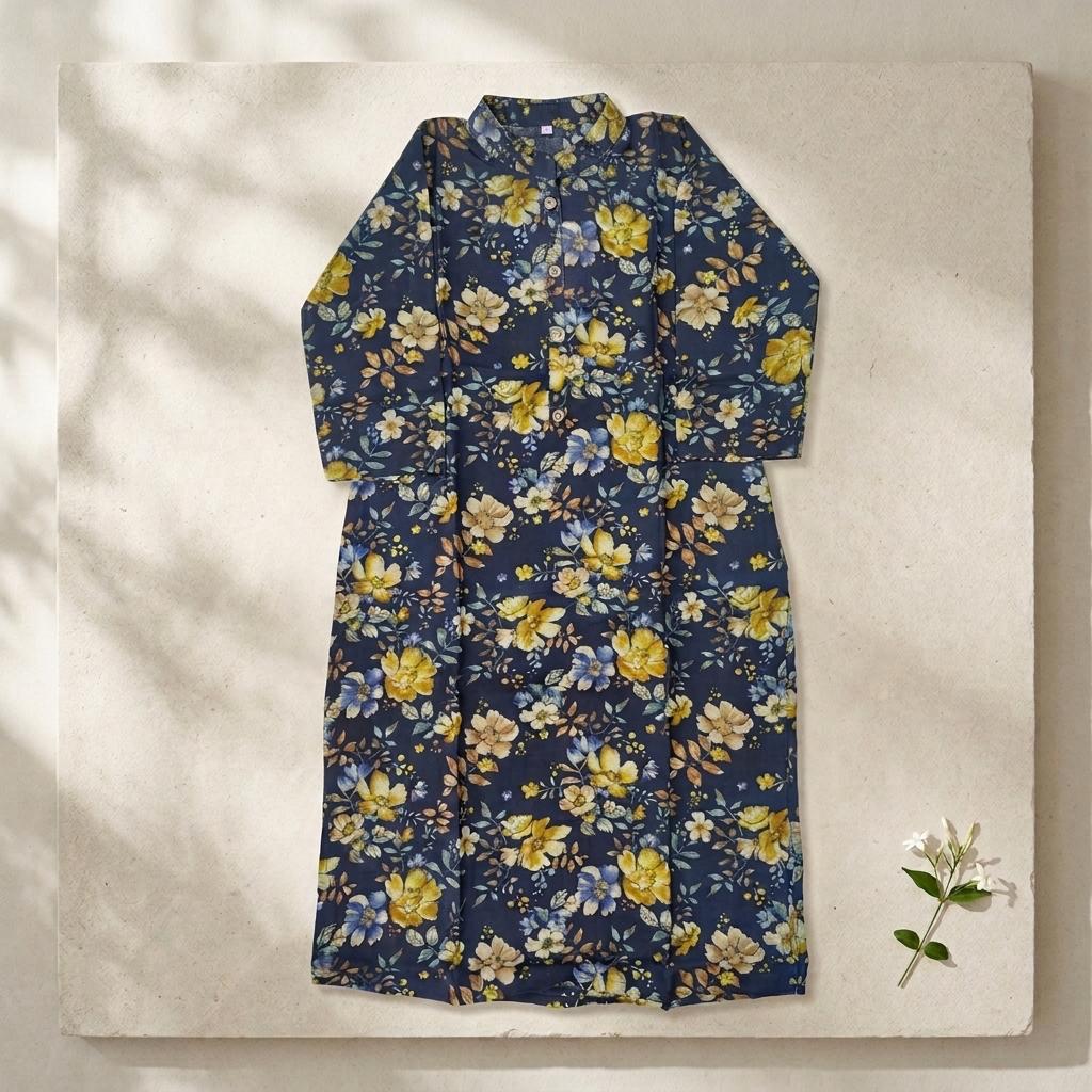 Blue Cotton Silk Kurti