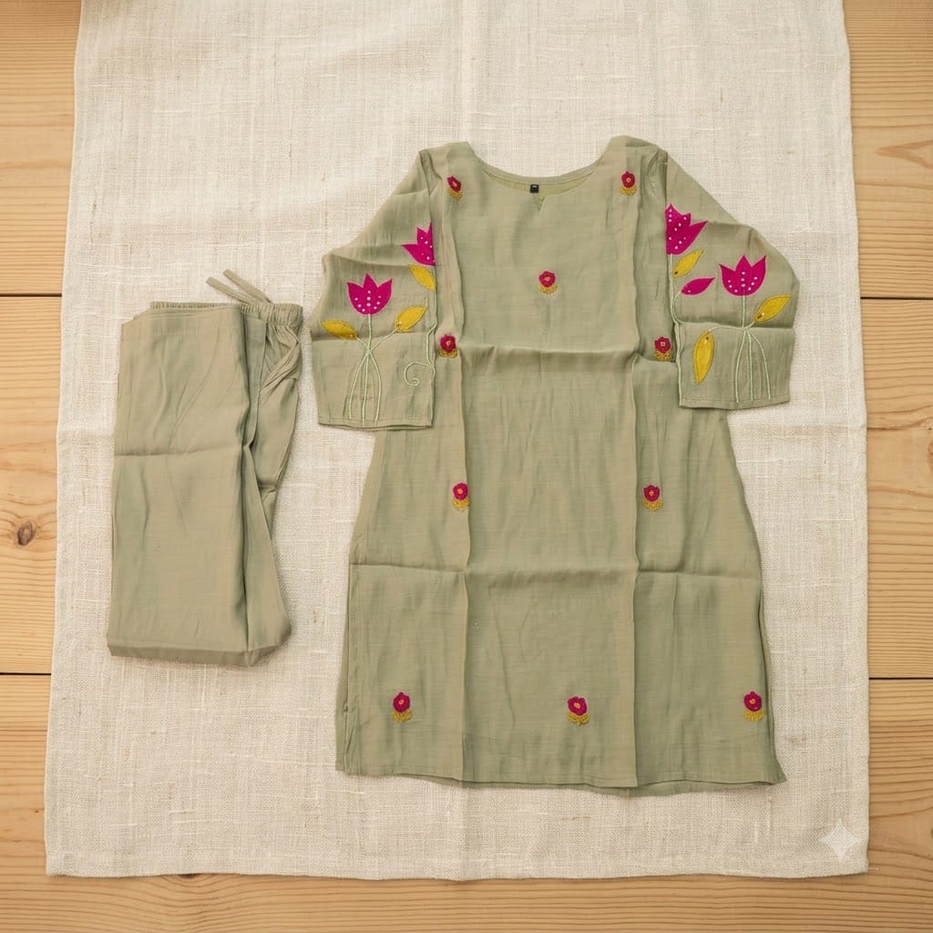 Deep Beige Mul Chanderi Co-ord Set | 11383