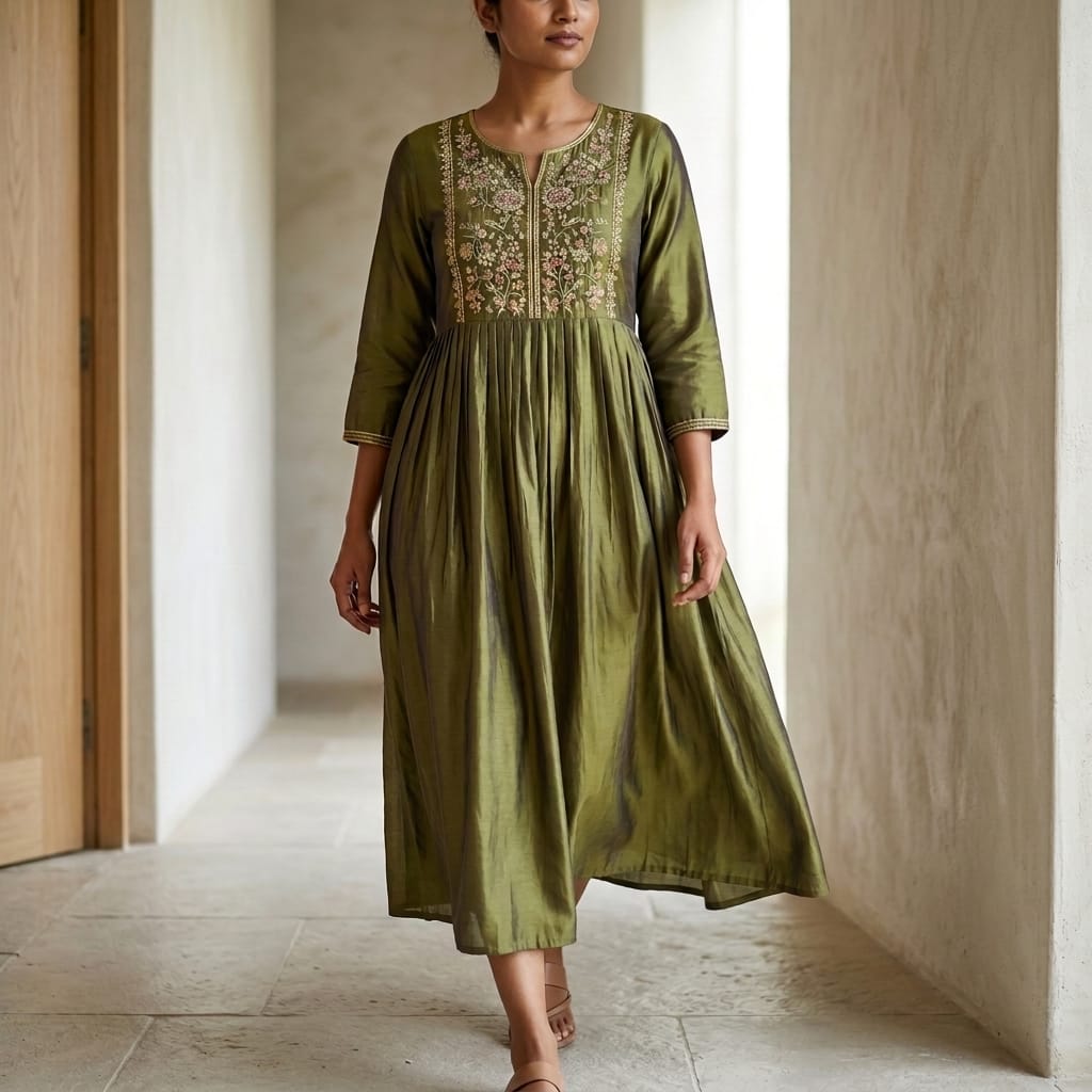 Green Cotton Silk Kurti